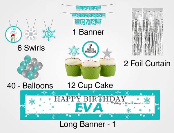 Winter Wonderland Birthday Party Decoration Kit - Personalized
