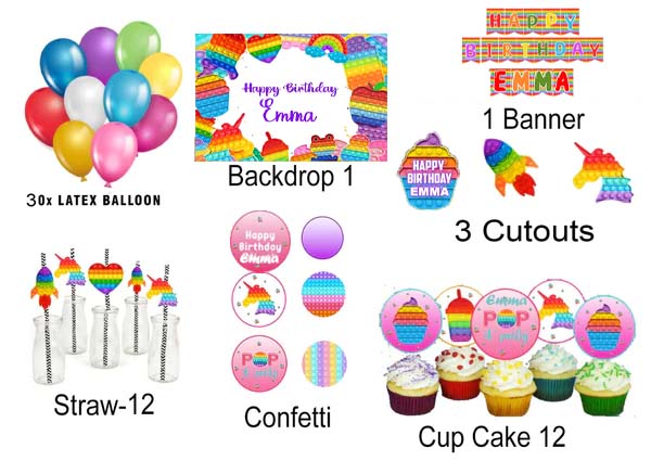 Pop It Theme Birthday Complete Personalize Party Kit