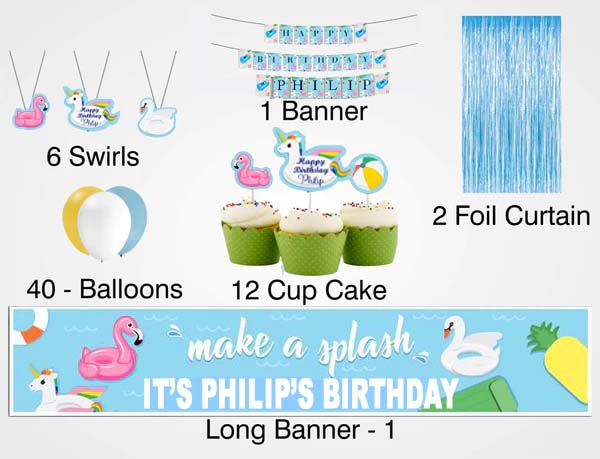 Pool Party Birthday Party Decoration Kit - Personalized