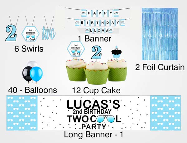 Two Cool Party Birthday Party Decoration Kit - Personalized
