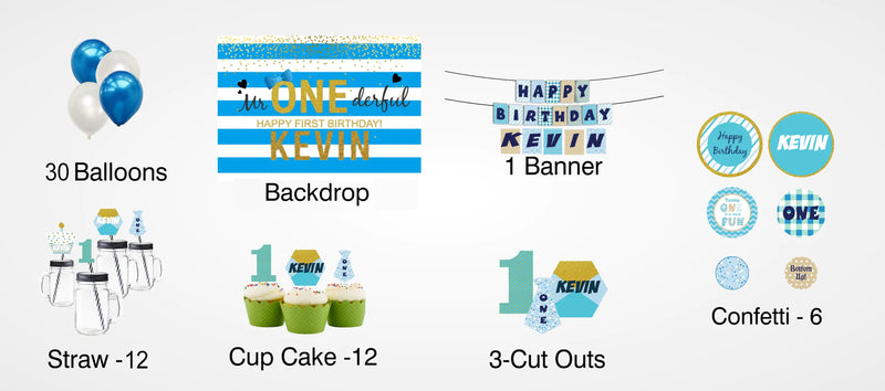 One Is Fun Theme Birthday Complete Customized  Party Kit