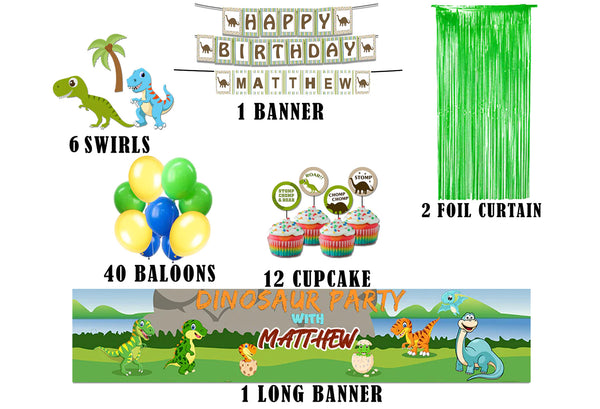 Dinosaur Theme Birthday Party Decoration Kit - Personalized