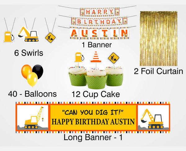 Construction Birthday Party Decoration Kit - Personalized