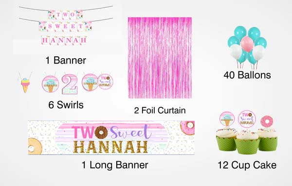 Two Sweet Birthday Party Decoration Kit - Personalized