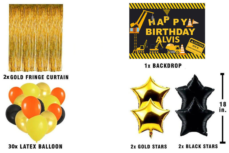 Construction Birthday Party Complete Set with Personalized Backdrop