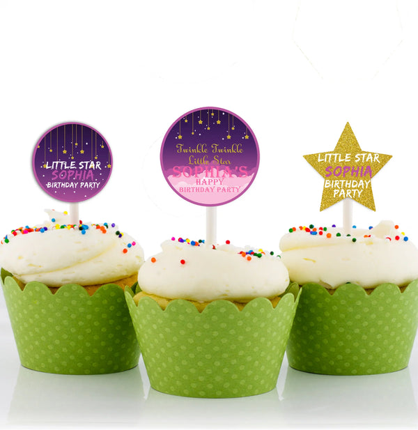 Twinkle Twinkle Little Star Birthday Party Cupcake Toppers for Decoration