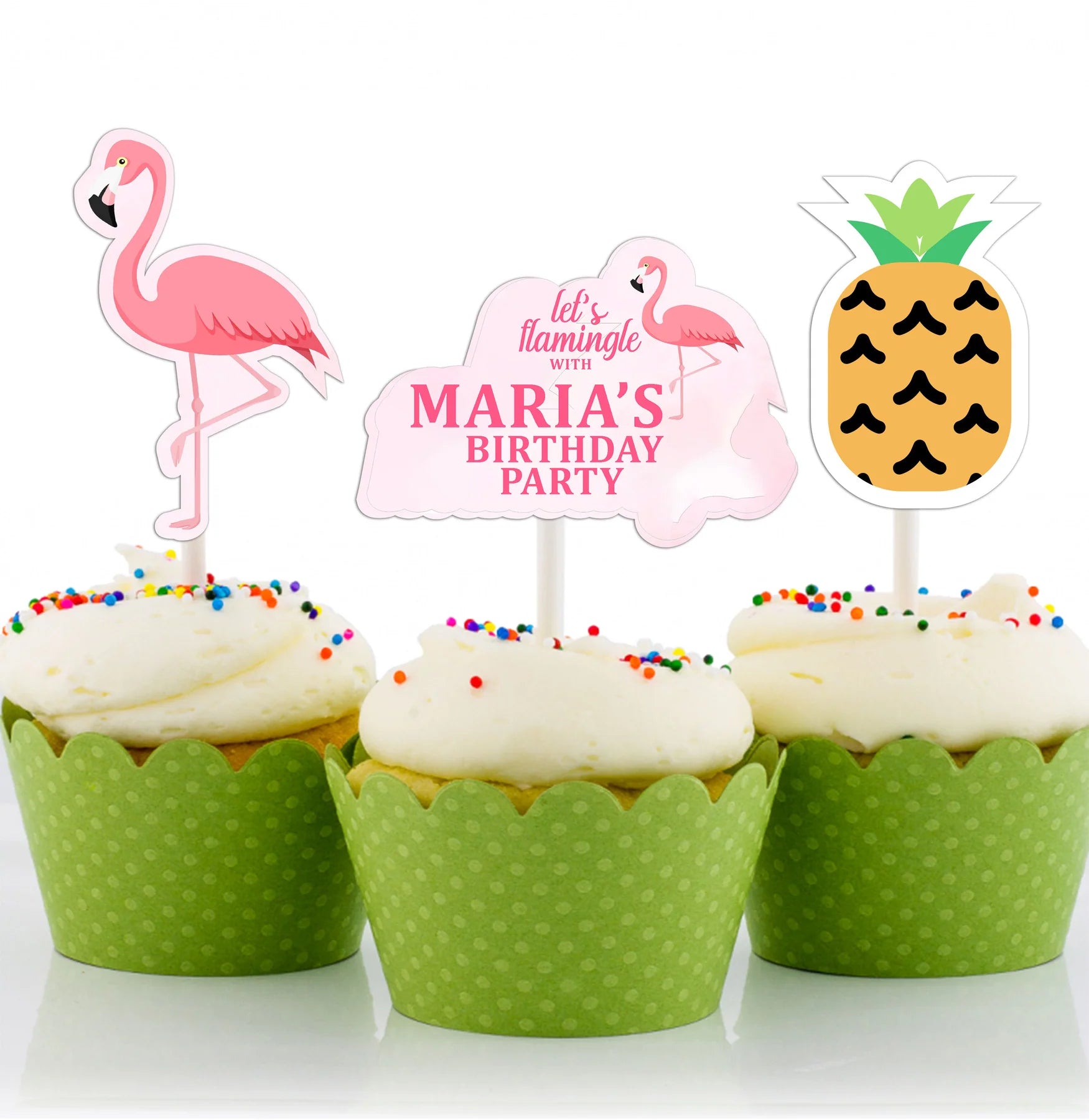Flamingo Birthday Party Cupcake Toppers for Decoration