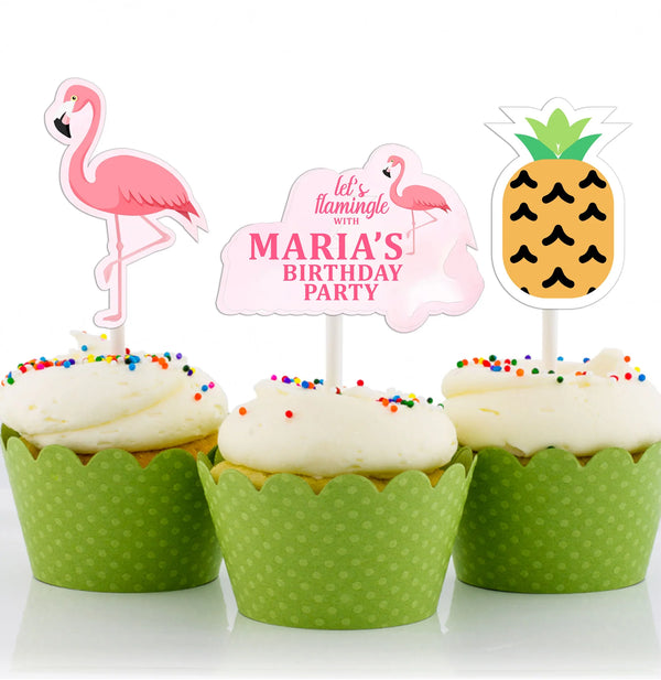 Flamingo Birthday Party Cupcake Toppers for Decoration