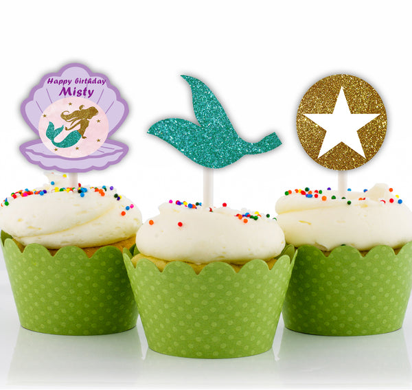 Mermaid Birthday Party Cupcake Toppers for Decoration