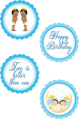 Twin Boys Party Theme Birthday Cupcake Toppers for Decoration