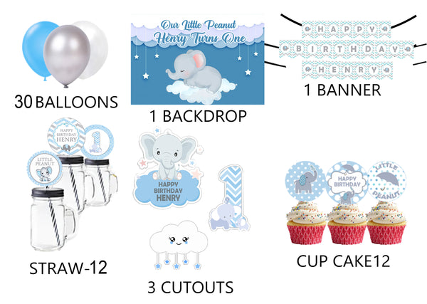 Baby Elephant Birthday Complete Personalized Party Kit