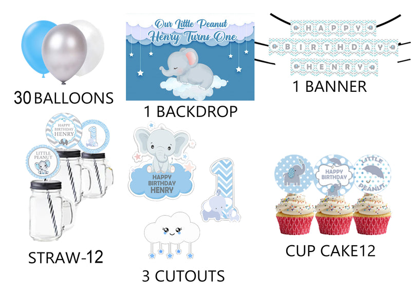 Baby Elephant Birthday Complete Personalized Party Kit