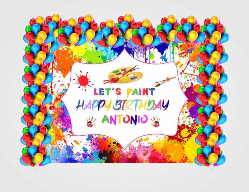 Art and Paint Birthday Party Decoration Kit With Personalized Backdrop.