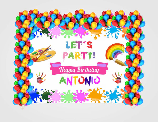 Art and Paint Birthday Party Decoration Kit With Personalized Backdrop.