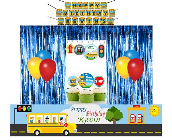 Wheels On The Bus Birthday Party Decoration Kit - Personalized