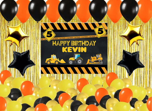 Construction Birthday Party Complete Set with Personalized Backdrop
