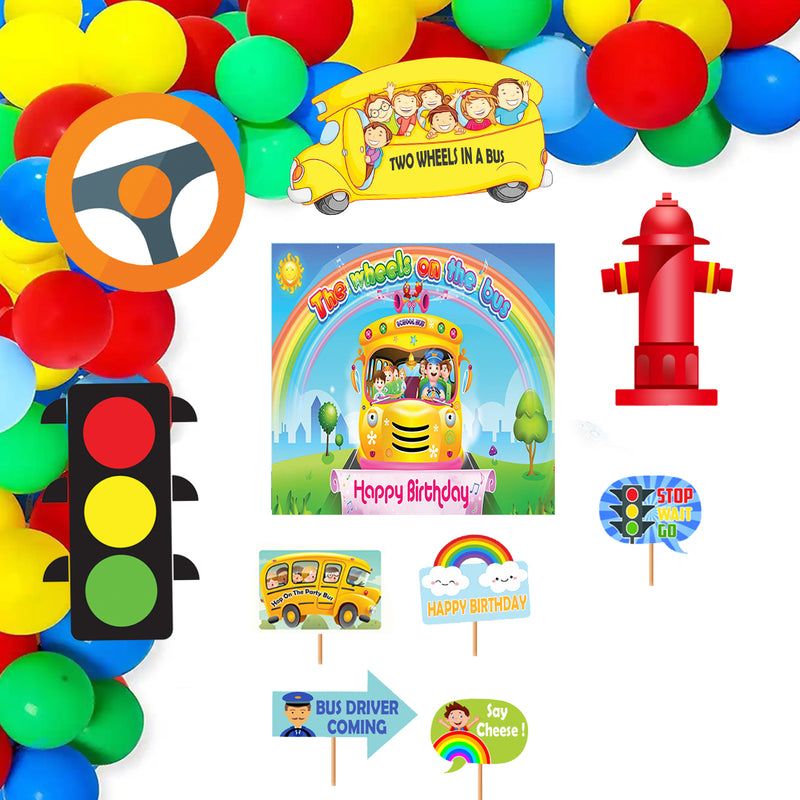 Wheels on the Bus Theme Party Complete Set for Decoration with Personalized Backdrop