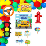 Wheels on the Bus Theme Party Complete Set for Decoration with Personalized Backdrop