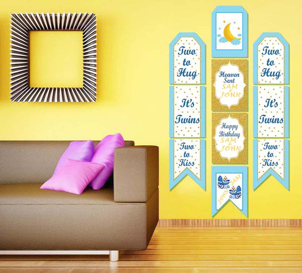 Twin Boys Party Theme Birthday Paper Door Banner or for Wall Decoration.