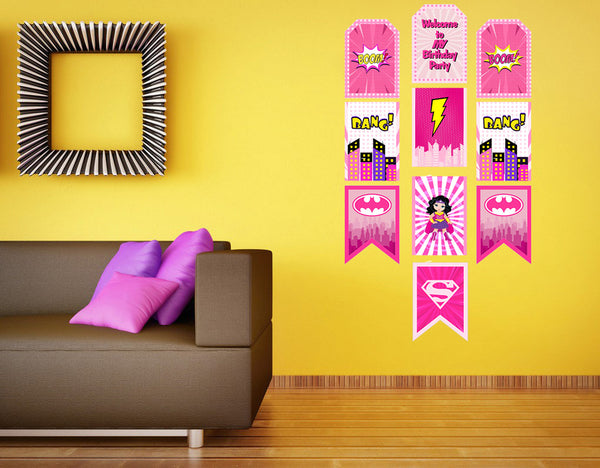 Super Girl Theme Birthday Paper Door Banner/ Wall Decoration.