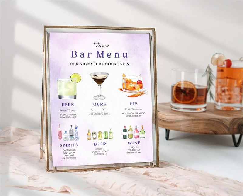 Wedding Signature Cocktails Menu Sign