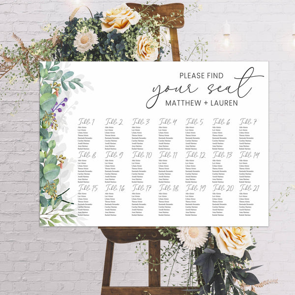 Greenery Wedding Find your Seat Sitting Layout Board