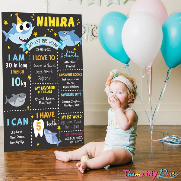 Baby Shark Birthday Customized Milestone Sign/Board for Kids Birthday Party