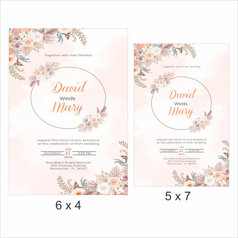 Boho Wedding  E- Invite/Printed Invitation Card