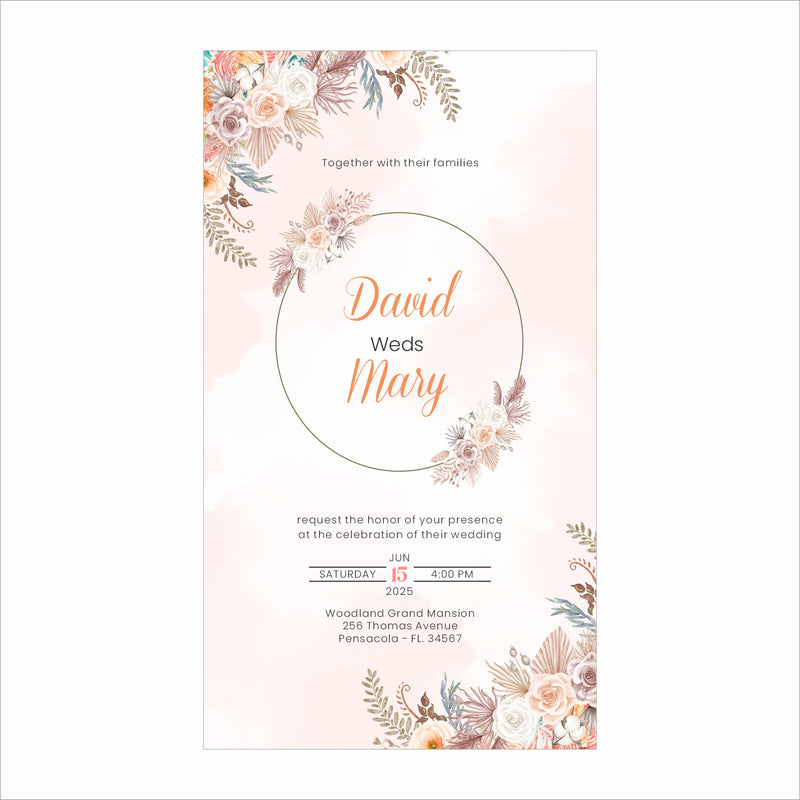 Boho Wedding  E- Invite/Printed Invitation Card