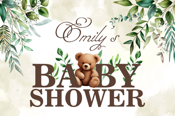 We Can Bearly Wait Baby Shower Party Personalized Backdrop.