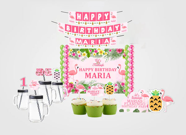 Flamingo Theme Birthday Complete Personalize Party Kit