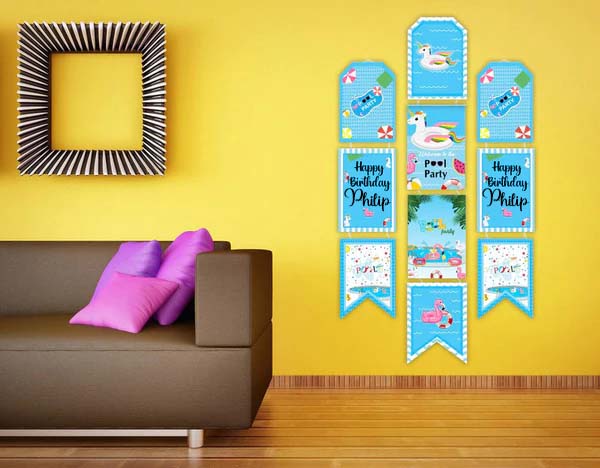 Pool Party Theme Birthday Paper Door Banner or for Wall Decoration.