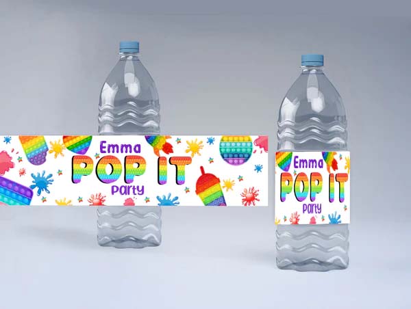 Pop It Theme Water Bottle Labels