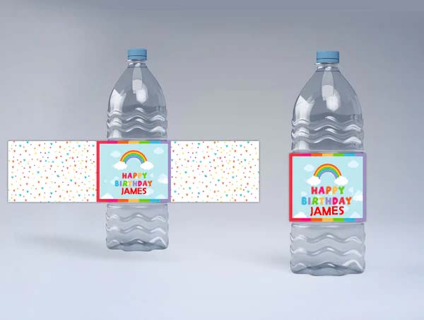 Rainbow Theme Water Bottle Labels