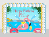 Pool Party Birthday Party Decoration Kit With Personalized Backdrop.