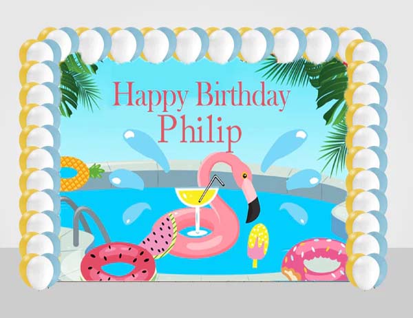 Pool Party Birthday Party Decoration Kit With Personalized Backdrop.