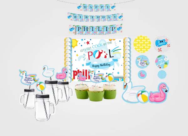 Pool Party Birthday Complete Personalize Party Kit