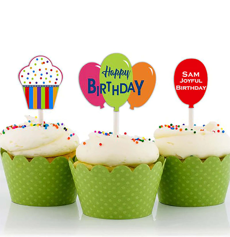 Joyful Party Theme Birthday Cupcake Toppers for Decoration