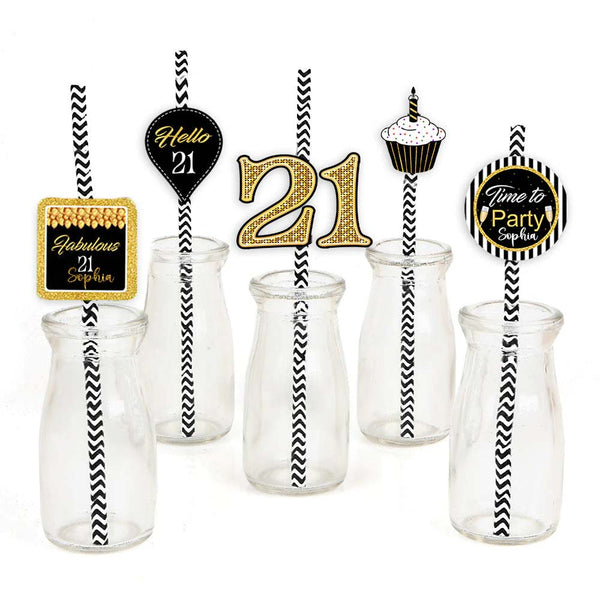 21st Theme Birthday Party Paper Decorative Straws