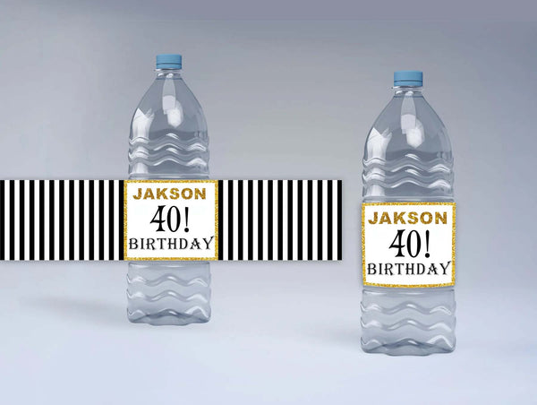 40th Birthday Theme Water Bottle Labels