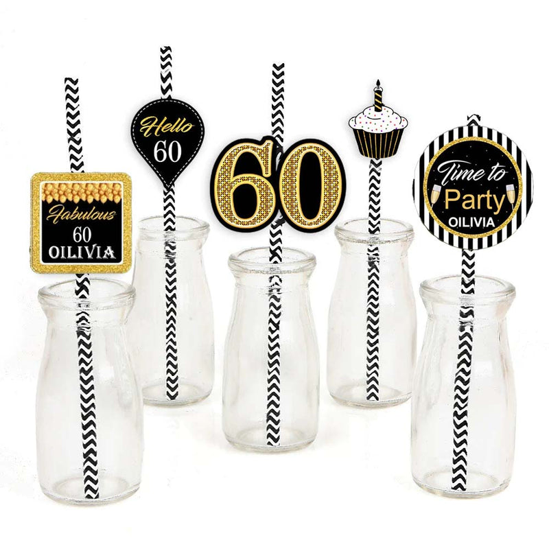 60th Theme Birthday Party Paper Decorative Straws