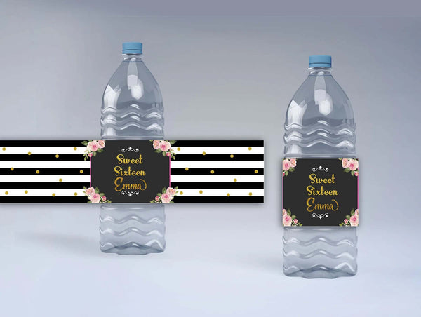 16th Birthday Theme Water Bottle Labels