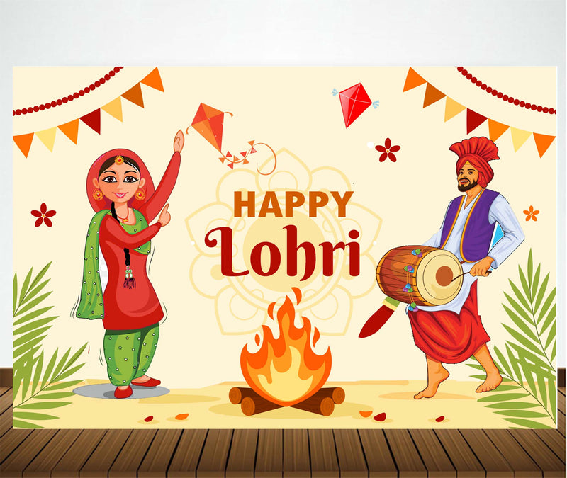 Lohri Party Personalized Backdrop with Name & Picture.