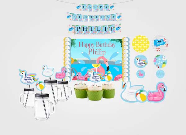 Pool Party Birthday Complete Personalize Party Kit