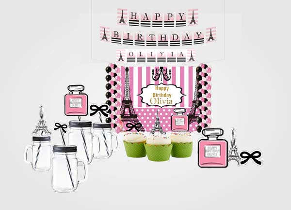 Paris Theme Birthday Complete Personalize Party Kit