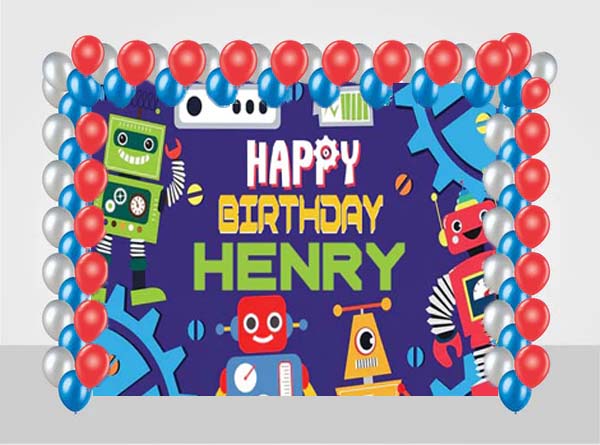 Robot  Birthday Party Decoration Kit With Personalized Backdrop