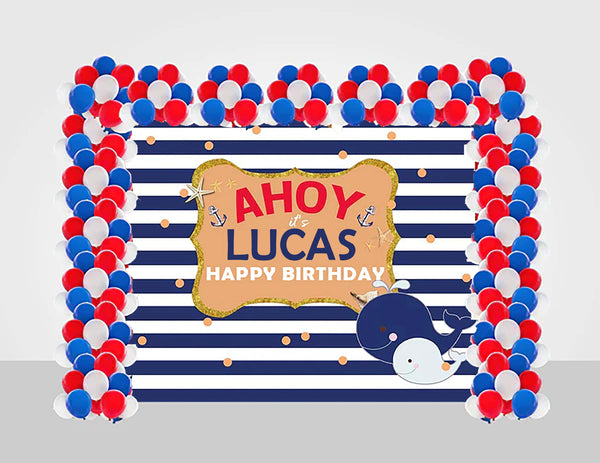 Nautical Birthday Party Decoration Kit With Personalized Backdrop.