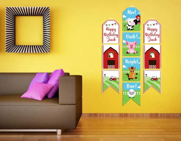 Farm Animal Theme Birthday Paper Door Banner or for Wall Decoration.