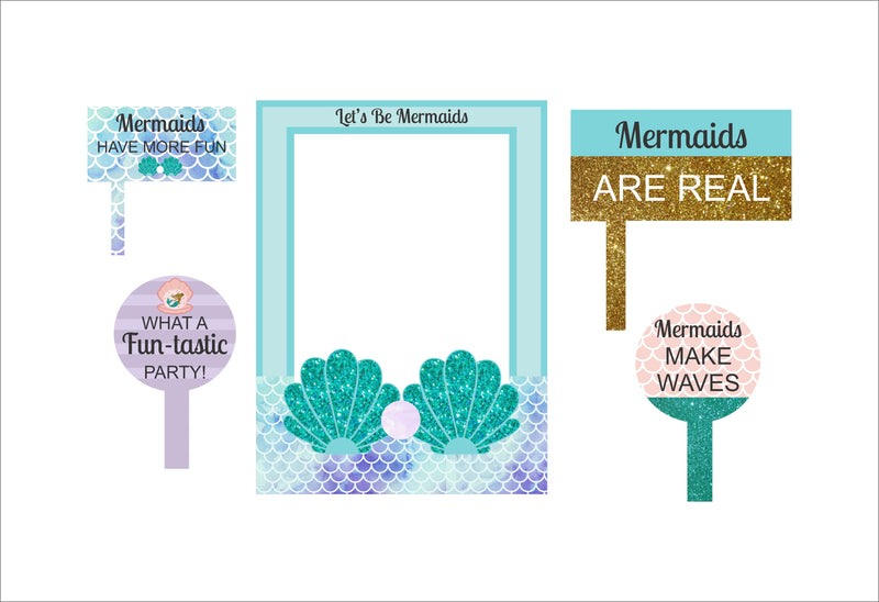 Mermaid Birthday Party Selfie Photo Booth Frame & Props