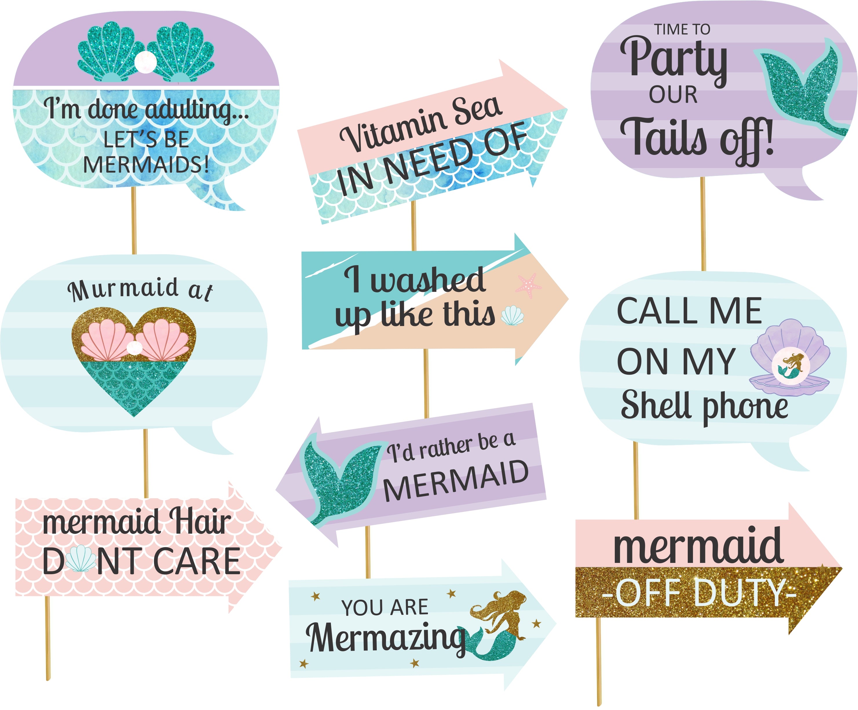 Mermaids Birthday Party Photo Props Kit